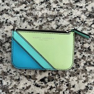 Marc Jacobs Leather Wristlet Coin Pouch Wallet Green and Blue